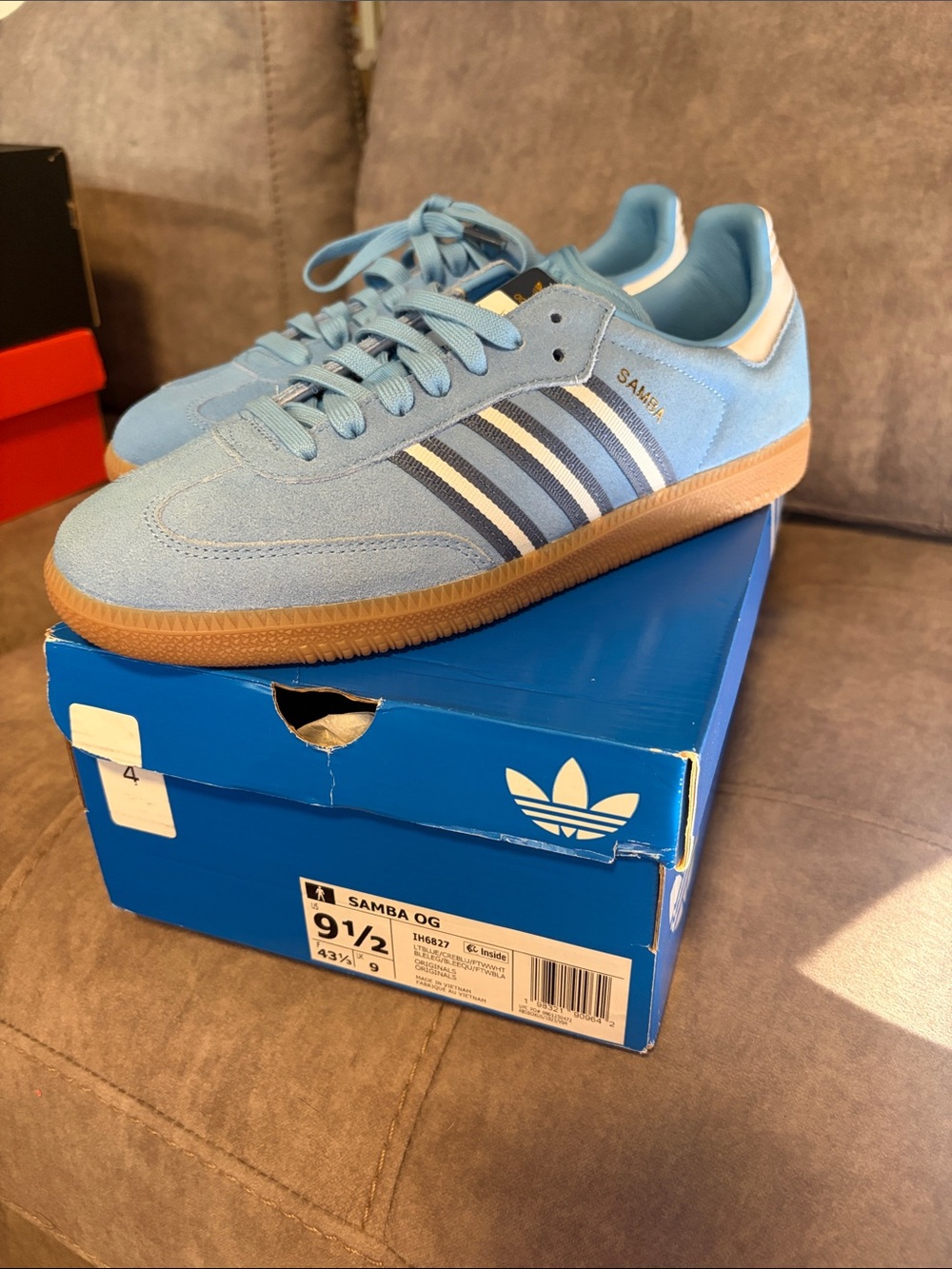 adidas Samba Suede Sneakers - Light Blue with Gum Sole